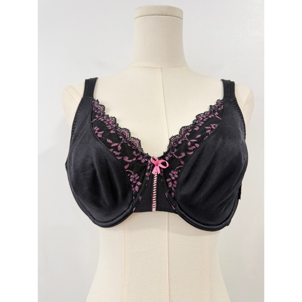 Curvation Womens Black Pink Lace Trim Underwire Full Coverage Bra 38D 5304457